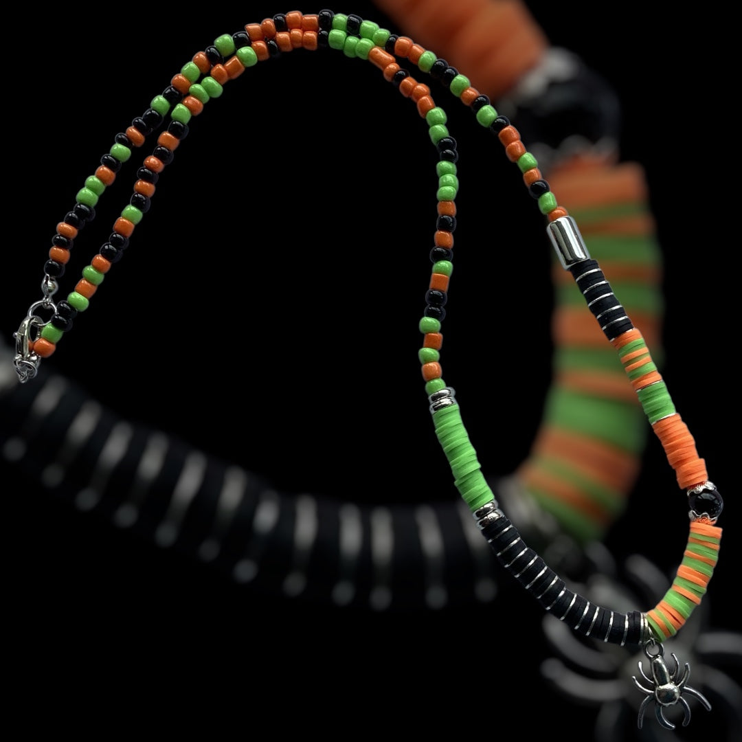 Creepy Crawly Spider - Beaded Necklace - Silver