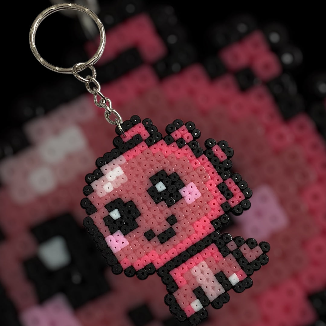 Kawaii Pink Dino - Fuse bead Keychain Charm
