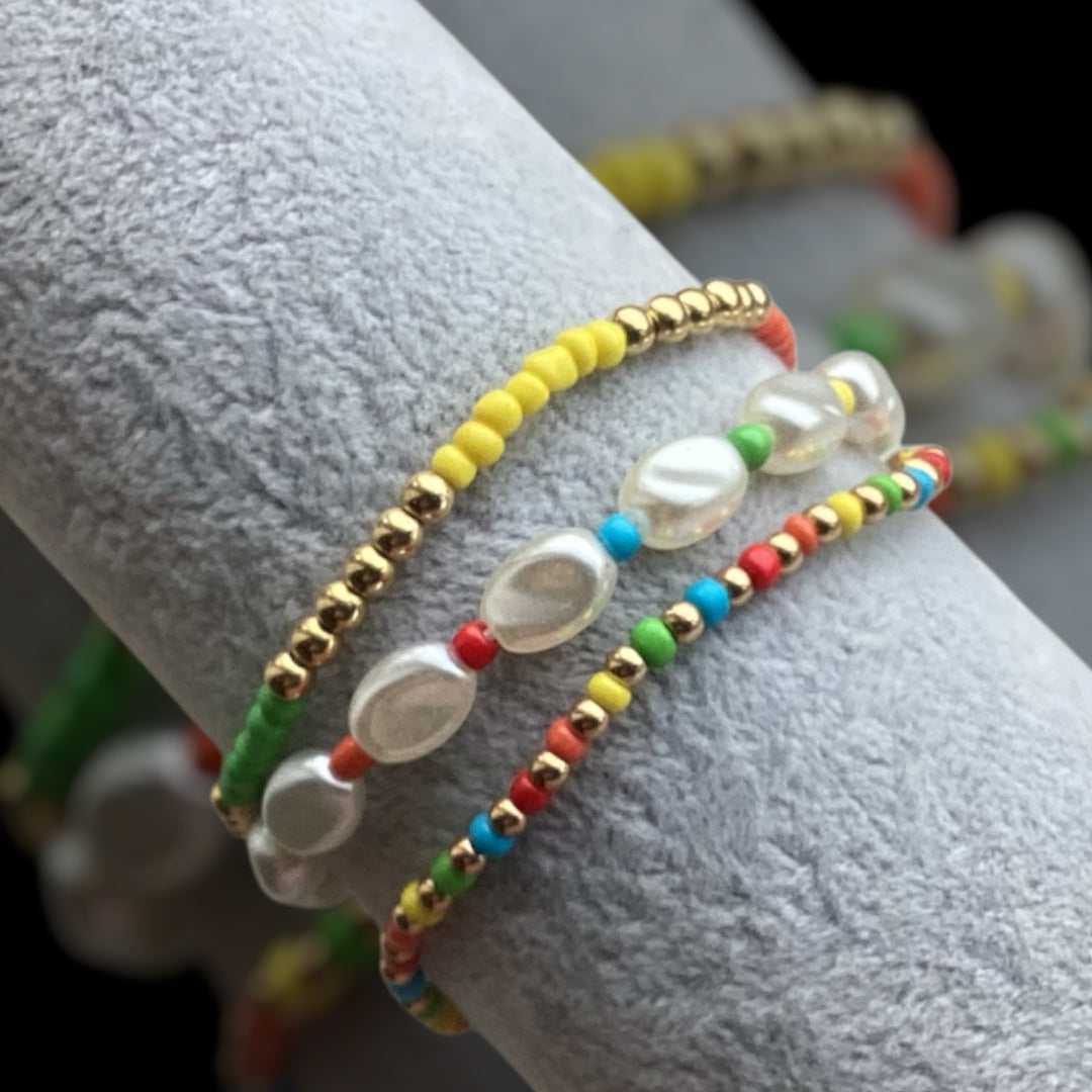 Slim Rainbow Pearl - Set of 3 Bracelet Stack