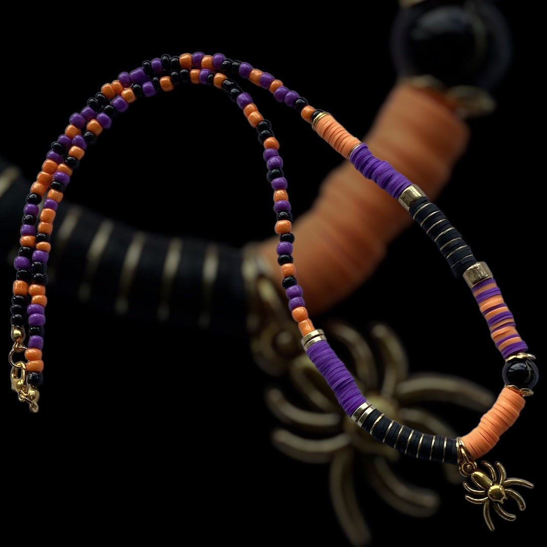Creepy Crawly Spider - Beaded Necklace - Gold
