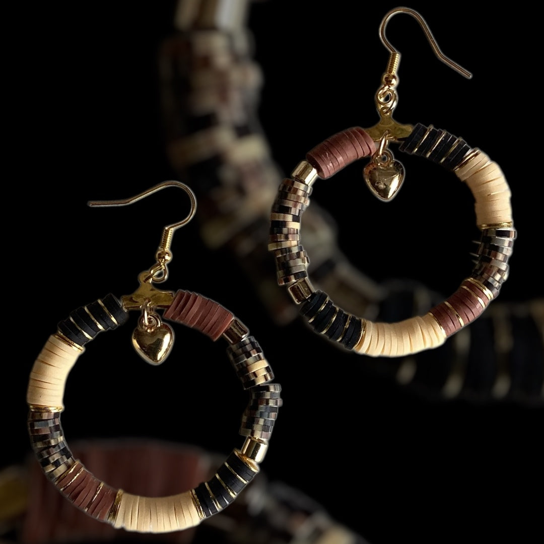 Earthy beaded hoop earrings with neutral tones
Gold hoop earrings with sand and clay beads
Handmade boho earrings with pixel bead accents
Matching earrings to Desert Bloom bracelet