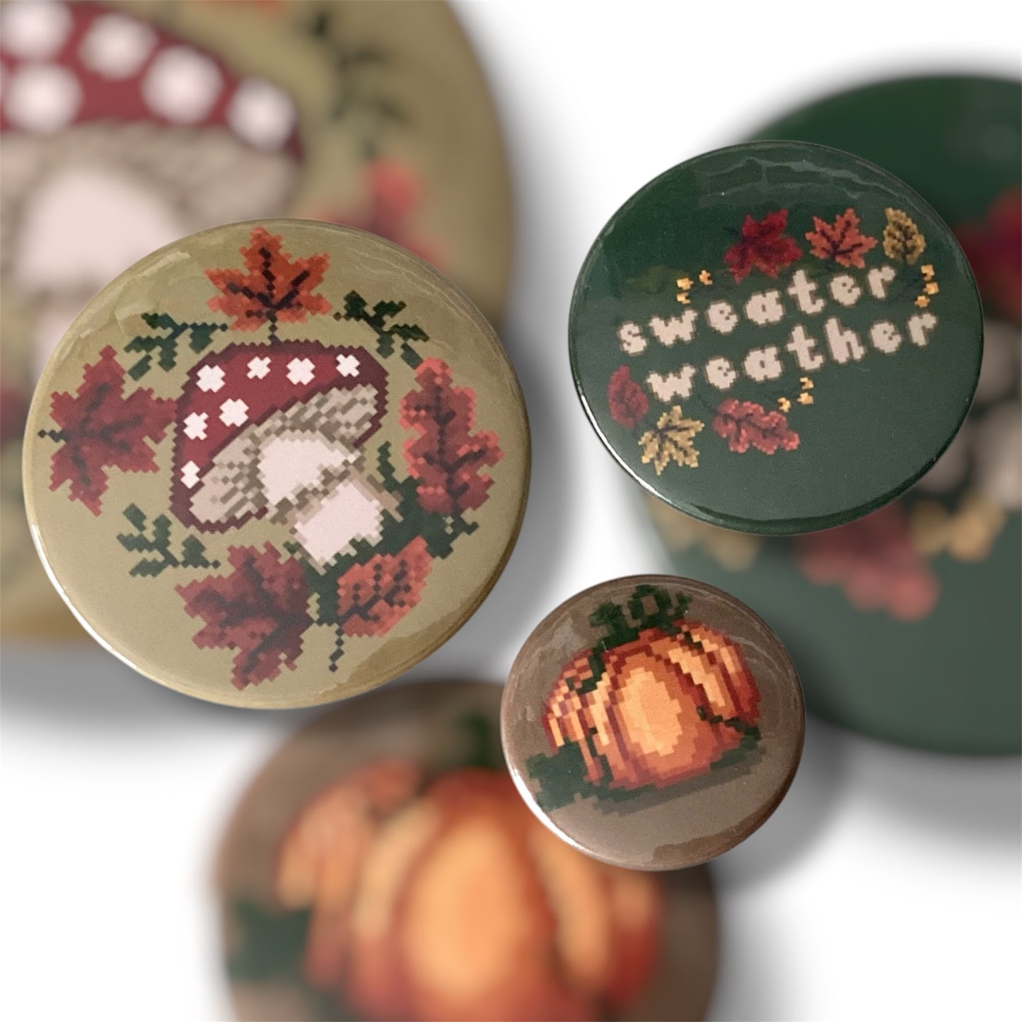 “Sweater Weather” Autumnal Pixel Art Badge Set