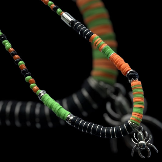 Creepy Crawly Spider - Beaded Necklace - Silver