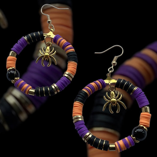 Creepy Crawly Spider Hoop Earrings - Gold