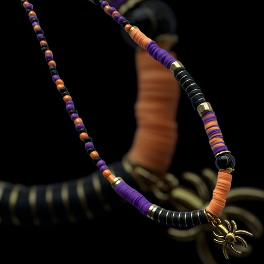 Creepy Crawly Spider - Beaded Necklace - Gold