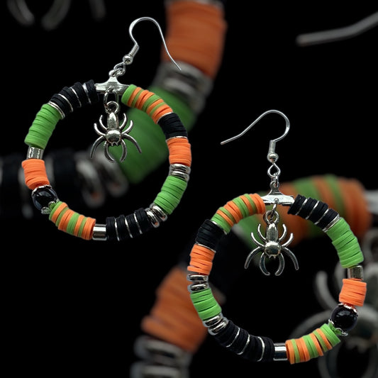 Creepy Crawly Spider Hoop Earrings - Silver