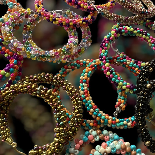 Beaded Hoop Statement Earrings