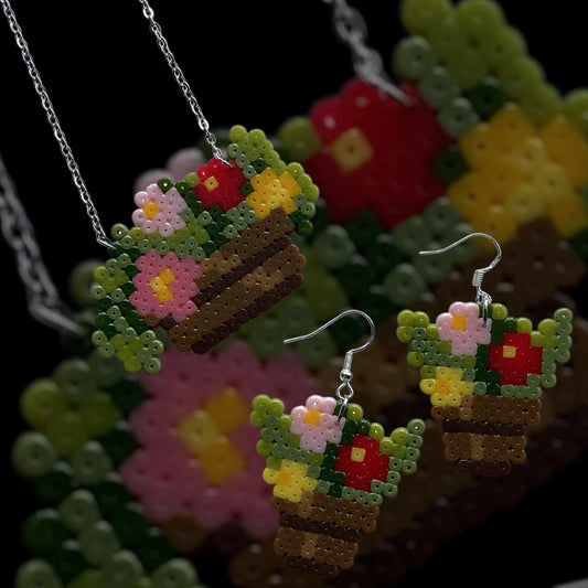 Spring Blooms - Fuse Bead Necklace And Earring Set