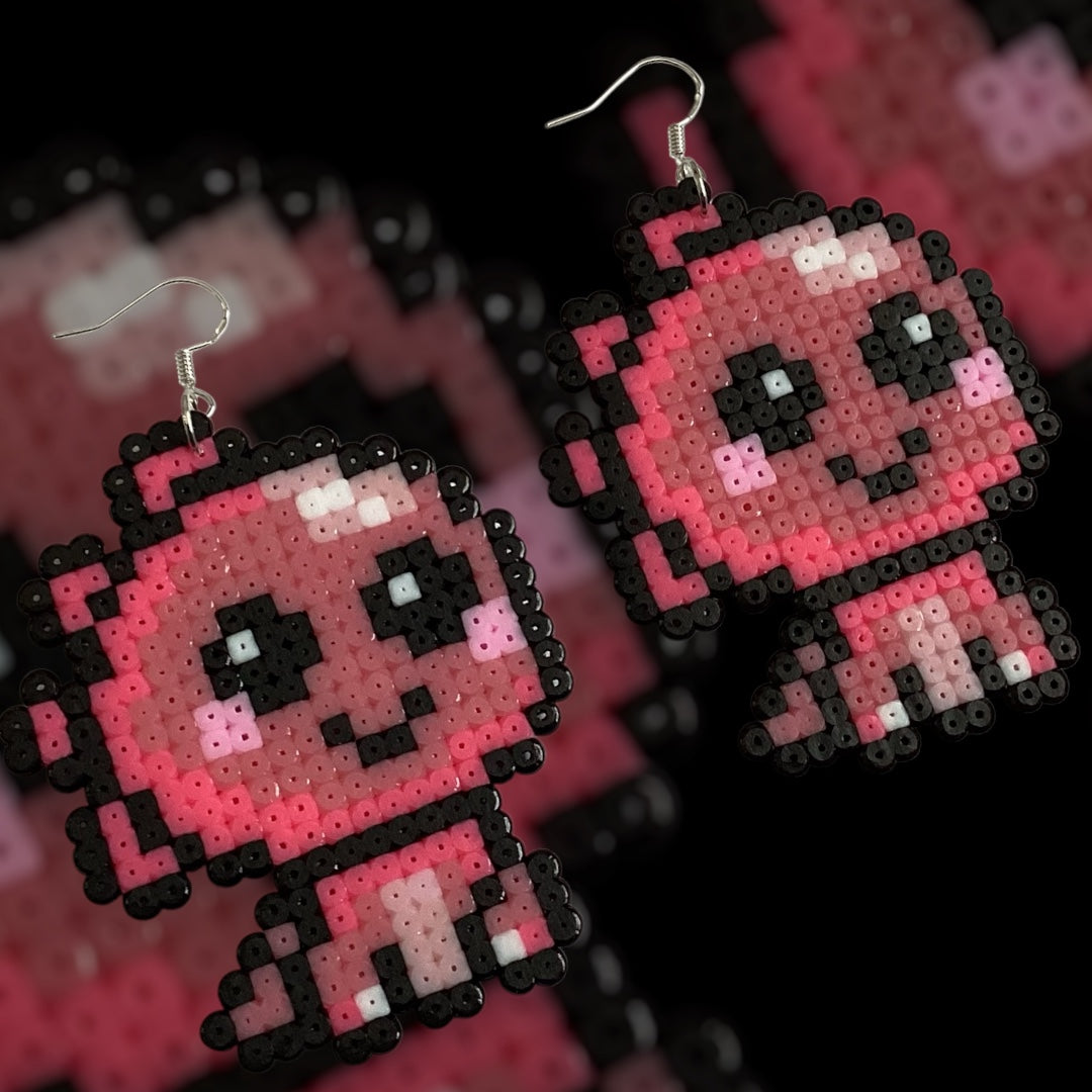 Kawaii Pink Dino - Fuse Bead Earrings
