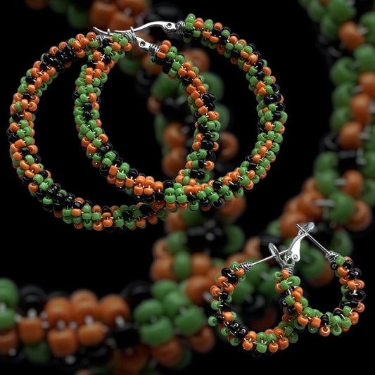 Pumpkin Patch Beaded Hoop Statement Earrings