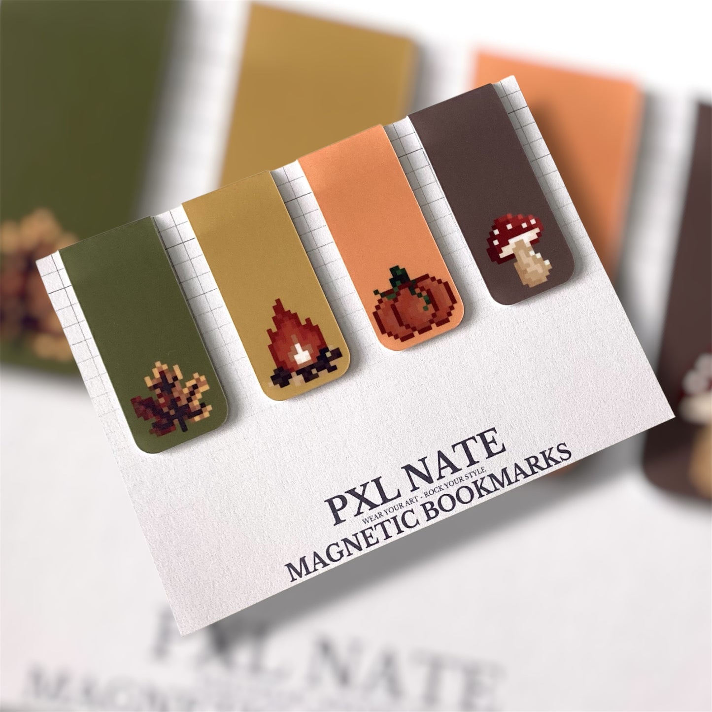 Cosy Autumnal Pixel Art Magnetic Bookmarks Set of 4