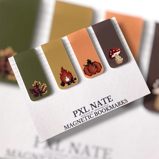 Cosy Autumnal Pixel Art Magnetic Bookmarks Set of 4