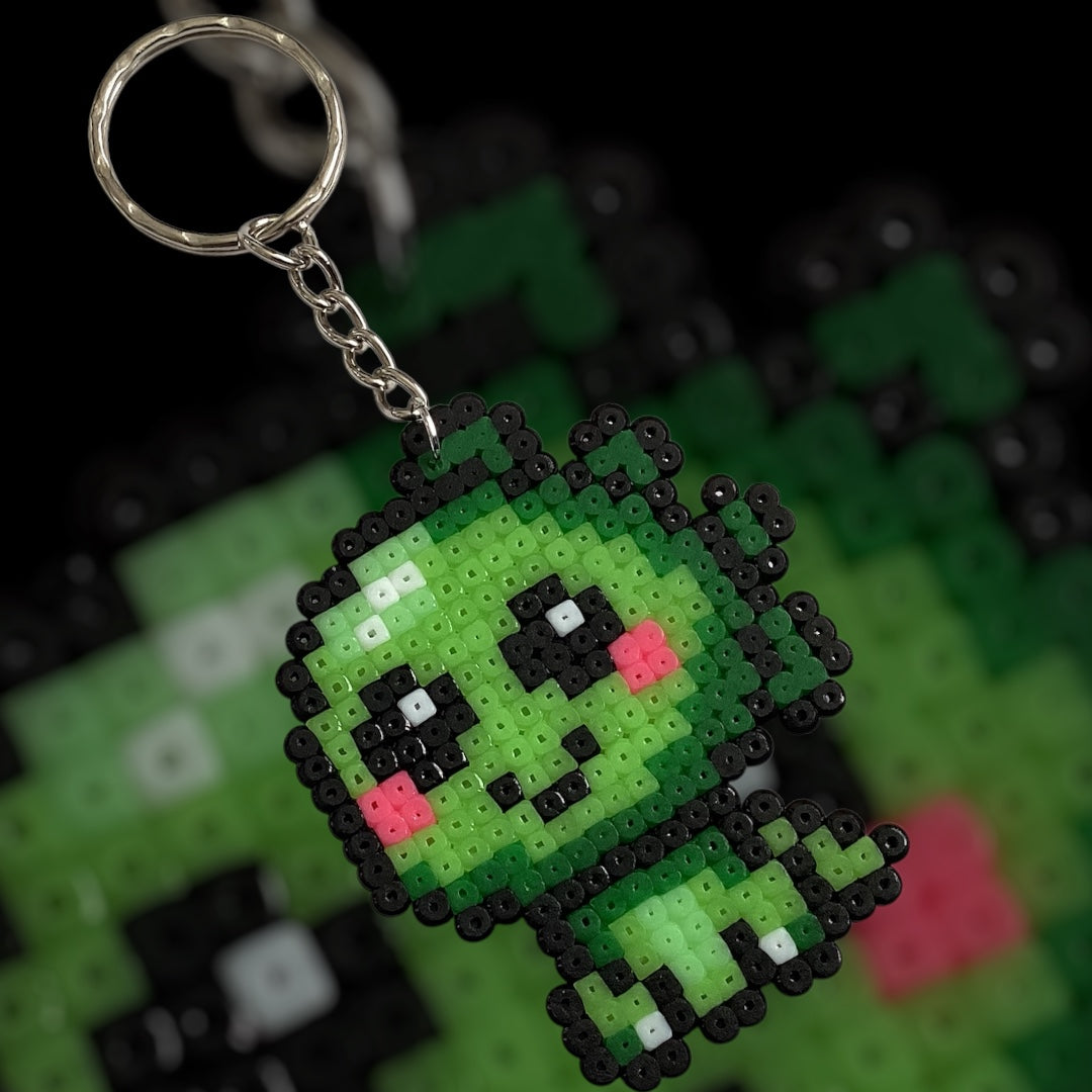 Kawaii Green Dino - Fuse bead Keychain Charm