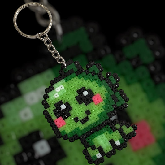 Kawaii Green Dino - Fuse bead Keychain Charm