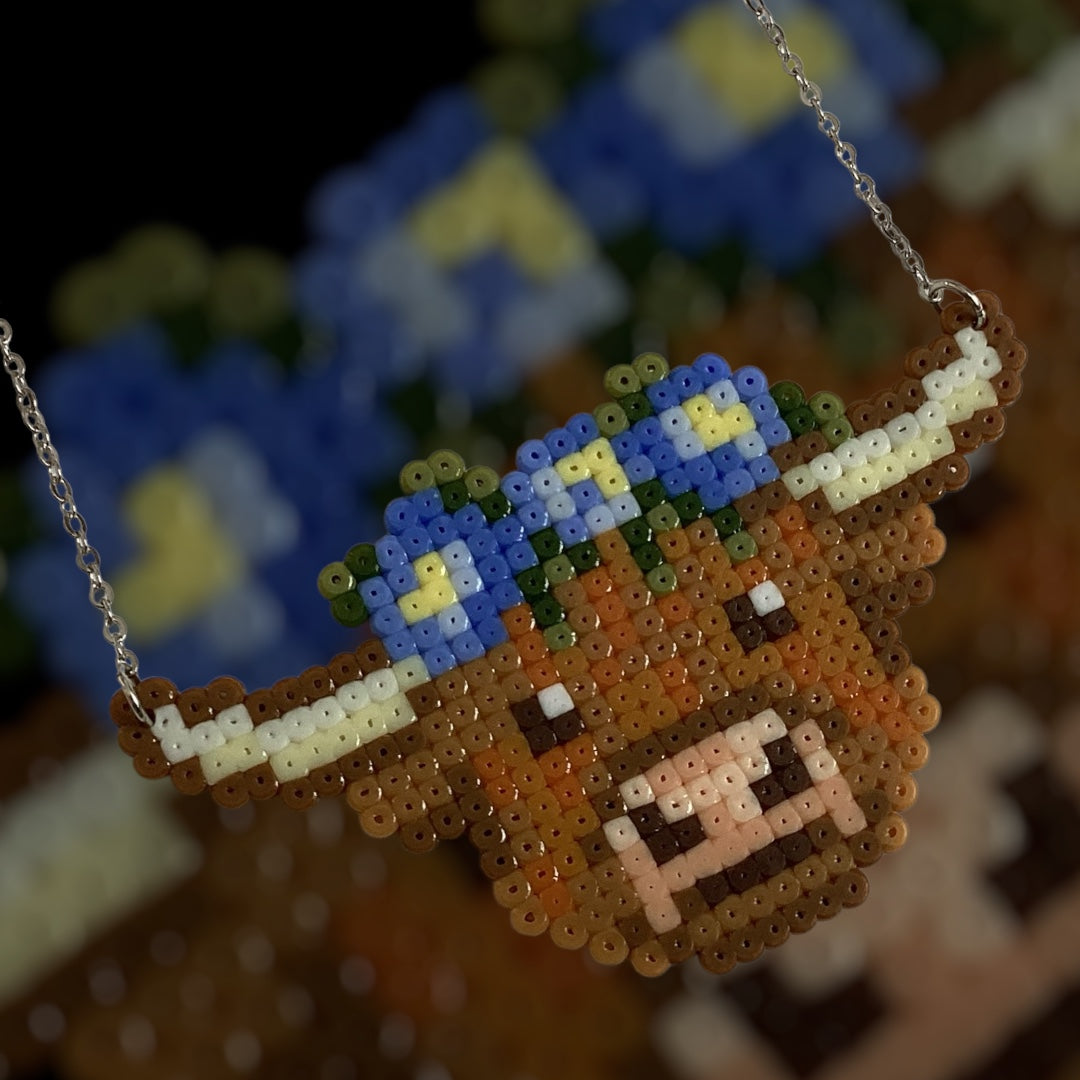 Floral Highland Cow - Fuse Bead Necklace