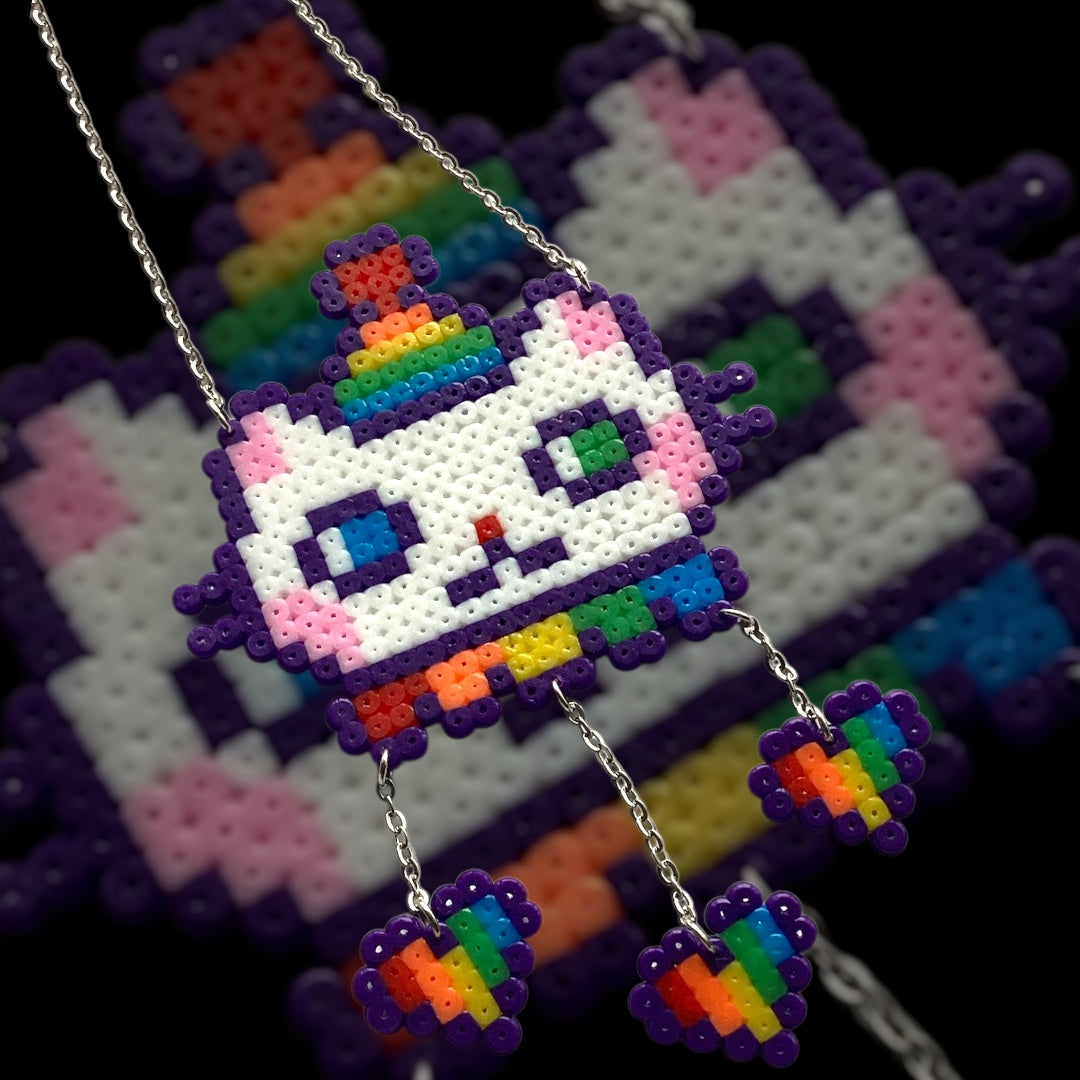 Rainbow Ruffle Cat - Fuse Bead Necklace
