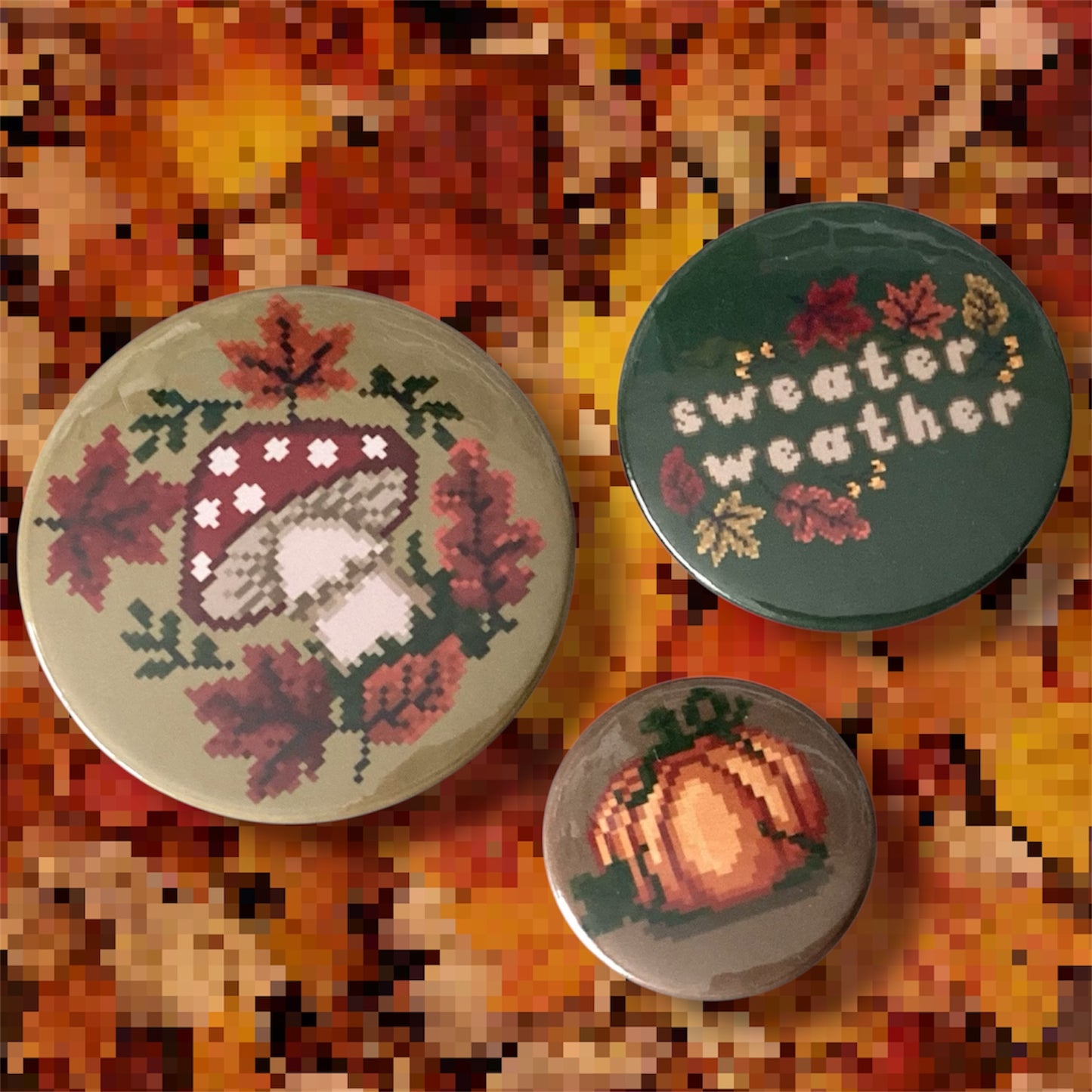 “Sweater Weather” Autumnal Pixel Art Badge Set